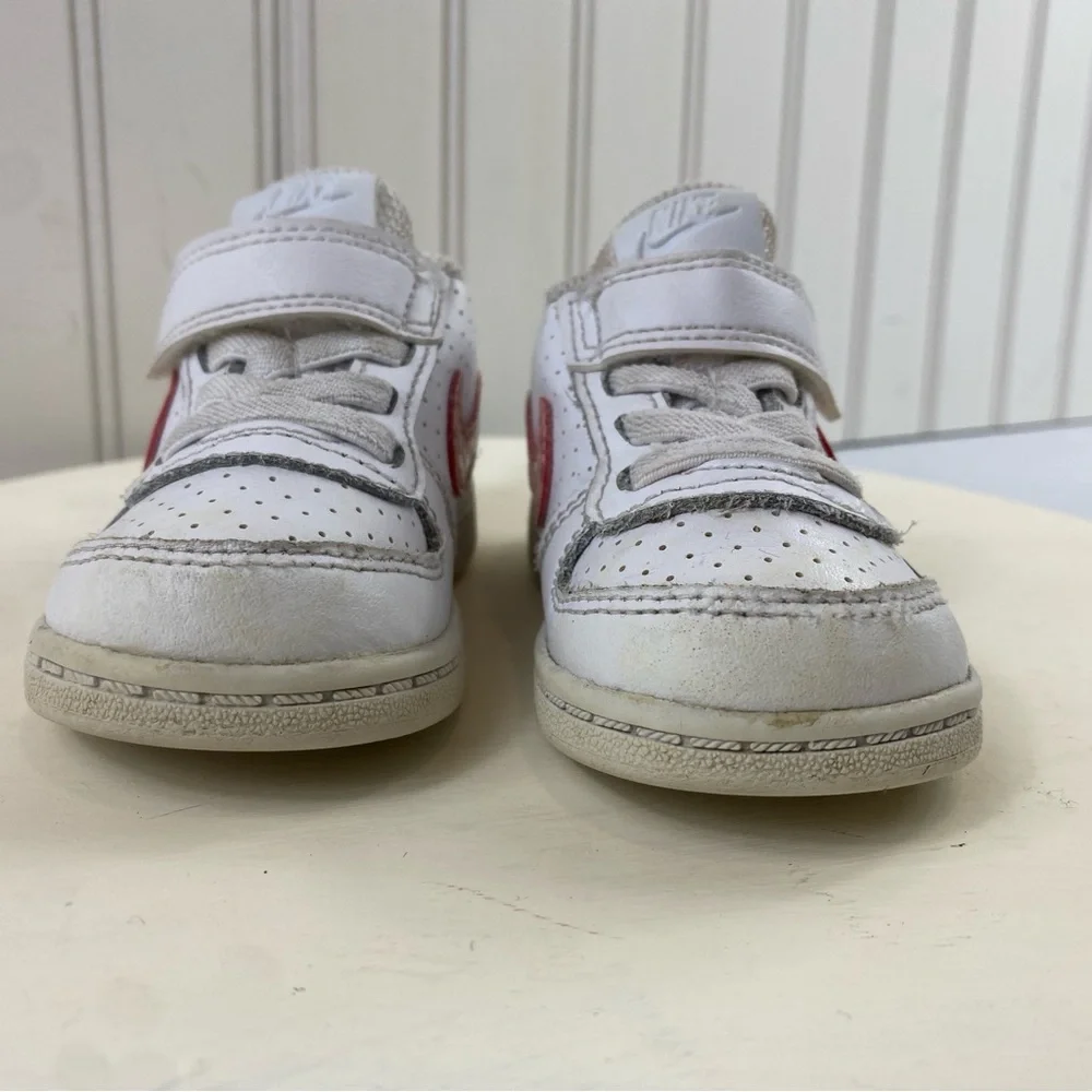 Nike Toddler Leather Court Borough White Sneakers with Pink Cheetah Swoosh Sz 5C